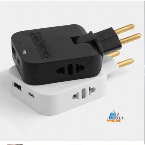 Adaptador de enchufe europeo 4 en 1 plegable 180° con puertos USB y Type-C