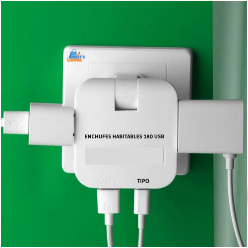 Adaptador de enchufe europeo 4 en 1 plegable 180° con puertos USB y Type-C