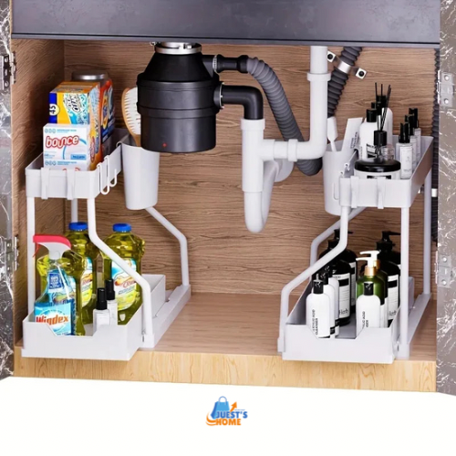 Organizador de cocina y baño 2 niveles – Caja deslizante ahorra espacio