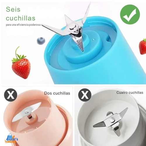Batidora portátil USB recargable – 6 cuchillas de acero inoxidable, 380 ml