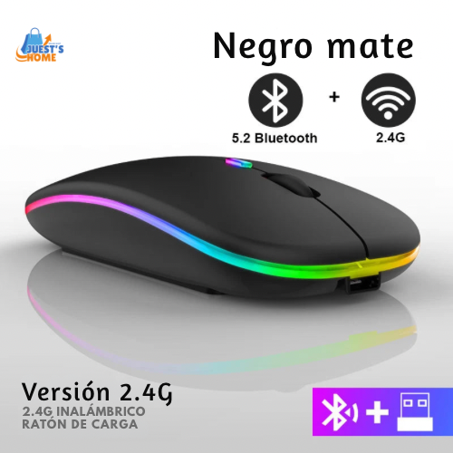 Ratón inalámbrico recargable RGB – Bluetooth con retroiluminación LED para gaming y oficina