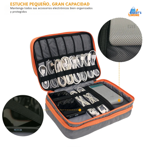 Organizador de accesorios electrónicos multicapa – Bolso de viaje con bolsillo frontal y gran capacidad