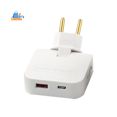 Adaptador de enchufe europeo 4 en 1 plegable 180° con puertos USB y Type-C