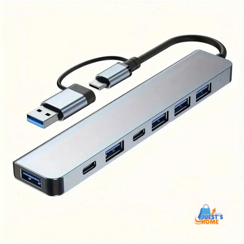 Hub USB-C Multipuerto 7 en 1 de Aluminio – 4 USB 2.0, 1 USB 3.0 y 2 Puertos Type-C