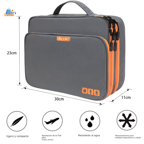 Organizador de accesorios electrónicos multicapa – Bolso de viaje con bolsillo frontal y gran capacidad