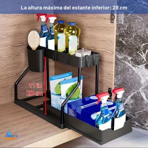 Organizador de cocina y baño 2 niveles – Caja deslizante ahorra espacio