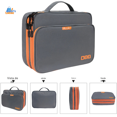 Organizador de accesorios electrónicos multicapa – Bolso de viaje con bolsillo frontal y gran capacidad