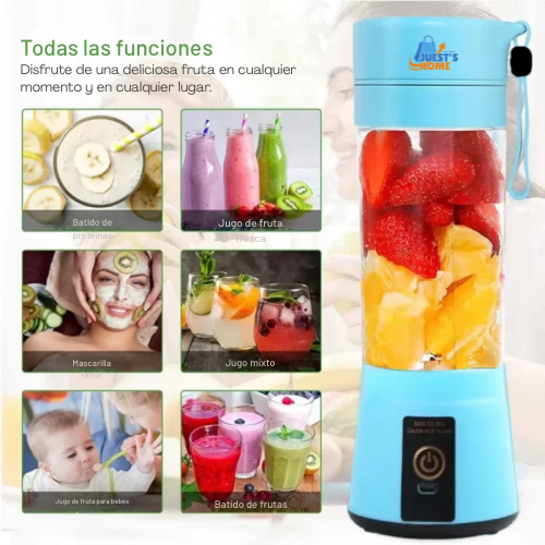 Batidora portátil USB recargable – 6 cuchillas de acero inoxidable, 380 ml
