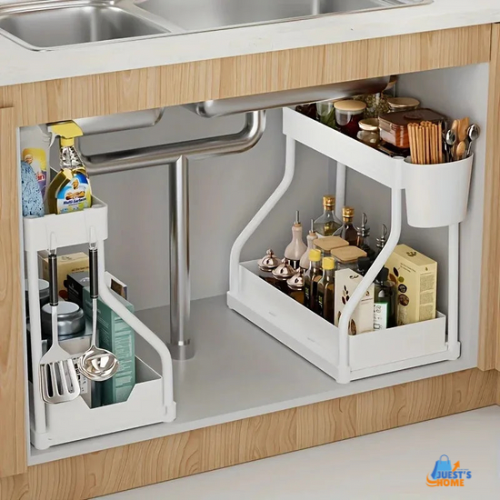 Organizador de cocina y baño 2 niveles – Caja deslizante ahorra espacio