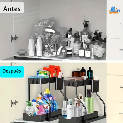 Organizador de cocina y baño 2 niveles – Caja deslizante ahorra espacio