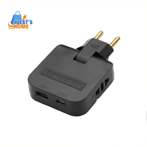 Adaptador de enchufe europeo 4 en 1 plegable 180° con puertos USB y Type-C