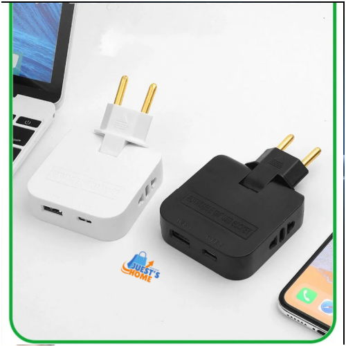 Adaptador de enchufe europeo 4 en 1 plegable 180° con puertos USB y Type-C