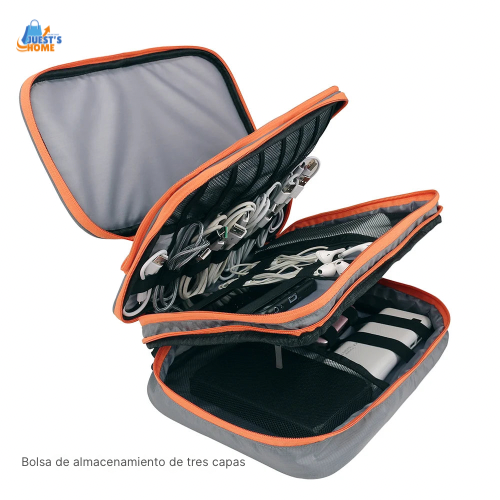 Organizador de accesorios electrónicos multicapa – Bolso de viaje con bolsillo frontal y gran capacidad