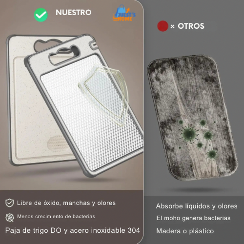 Tabla de cortar de acero inoxidable – Doble cara, antideslizante y resistente a rayones