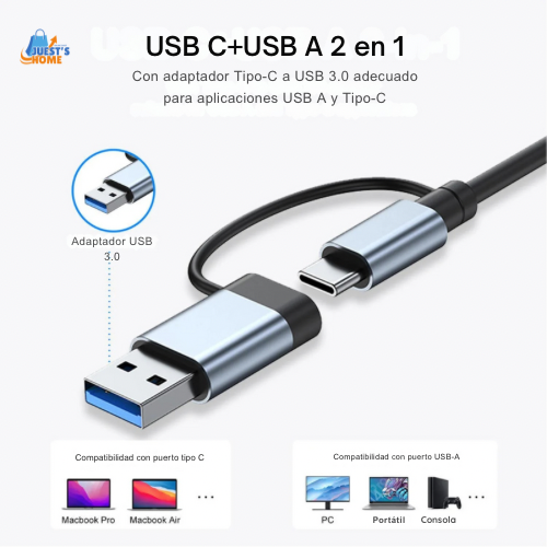 Hub USB-C Multipuerto 7 en 1 de Aluminio – 4 USB 2.0, 1 USB 3.0 y 2 Puertos Type-C