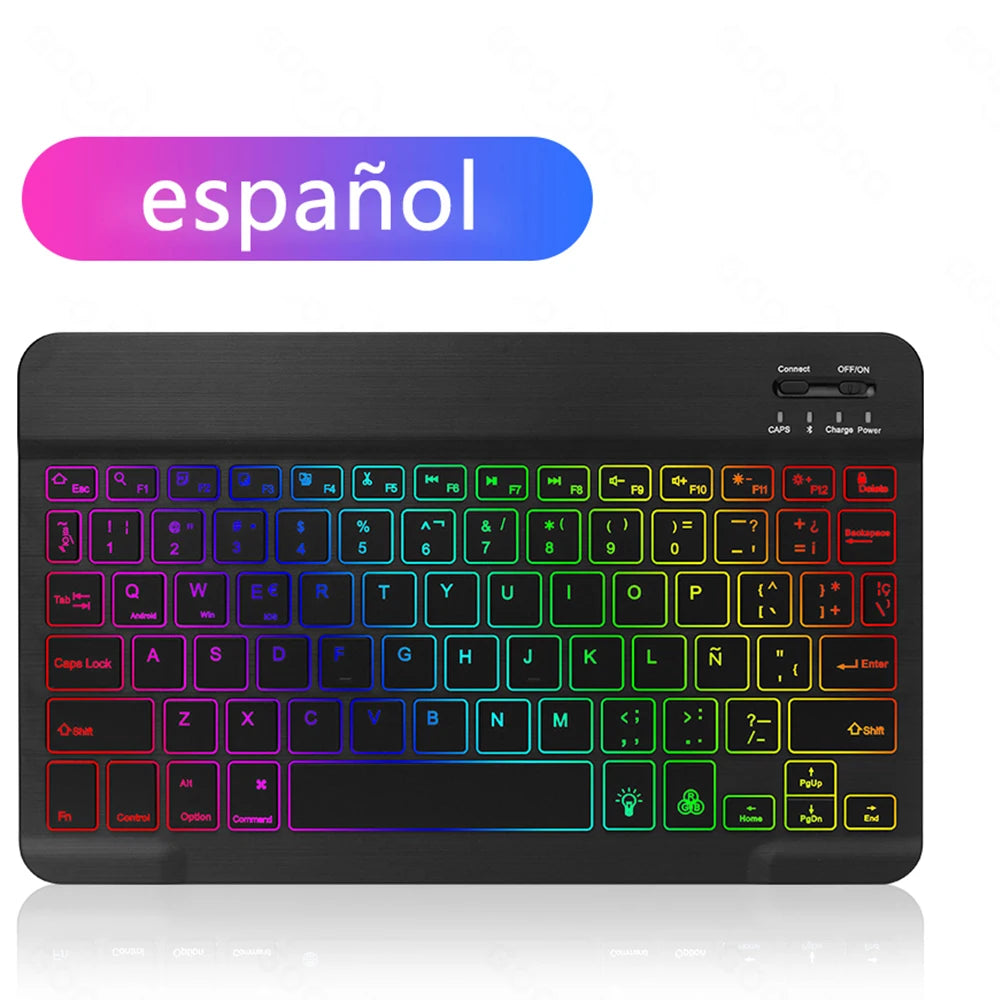 Teclado inalámbrico retroiluminado con ratón – Bluetooth para iOS, Android y Windows (Español, Portugués, Inglés, Francés, Árabe y Ruso)