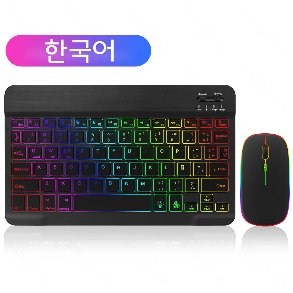 Teclado inalámbrico retroiluminado con ratón – Bluetooth para iOS, Android y Windows (Español, Portugués, Inglés, Francés, Árabe y Ruso)