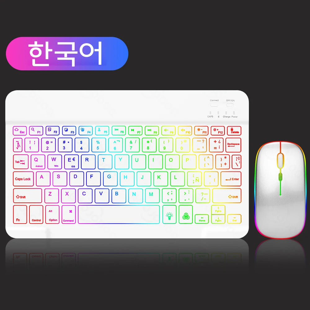 Teclado inalámbrico retroiluminado con ratón – Bluetooth para iOS, Android y Windows (Español, Portugués, Inglés, Francés, Árabe y Ruso)