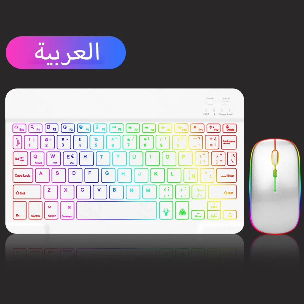 Teclado inalámbrico retroiluminado con ratón – Bluetooth para iOS, Android y Windows (Español, Portugués, Inglés, Francés, Árabe y Ruso)