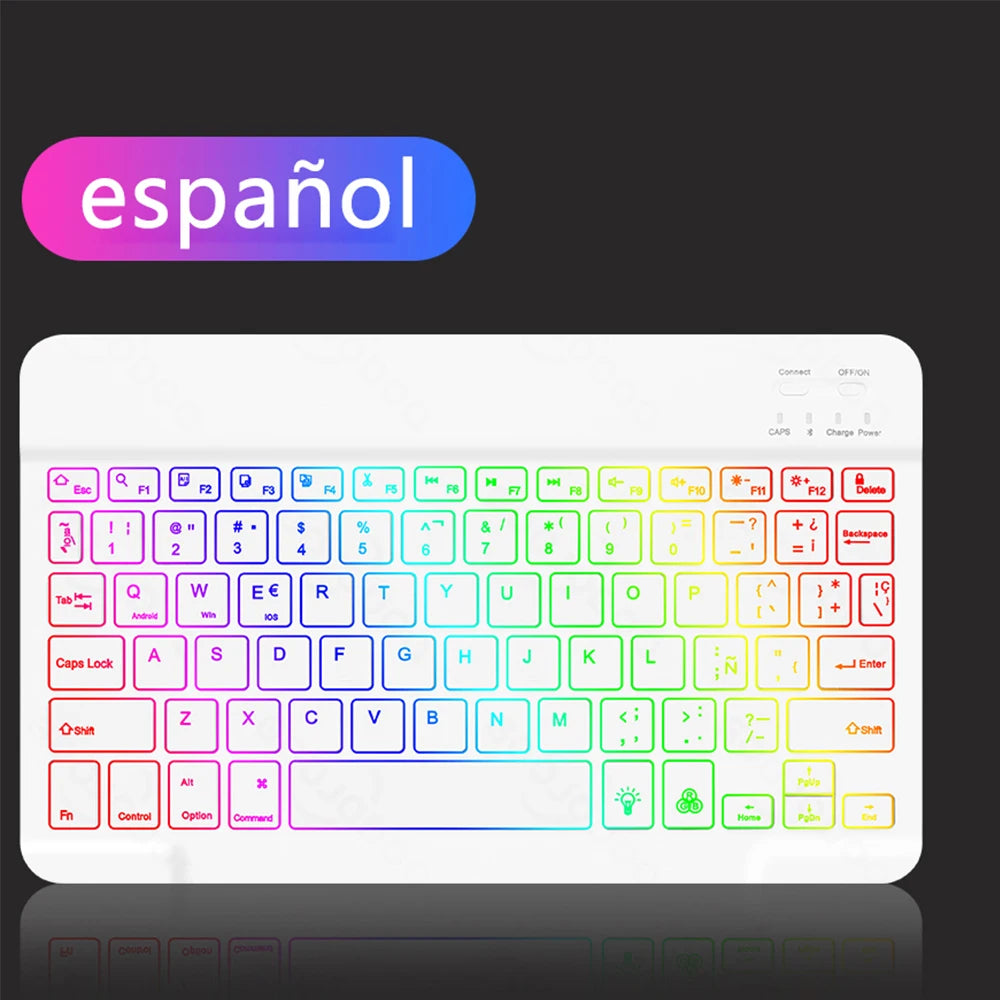 Teclado inalámbrico retroiluminado con ratón – Bluetooth para iOS, Android y Windows (Español, Portugués, Inglés, Francés, Árabe y Ruso)