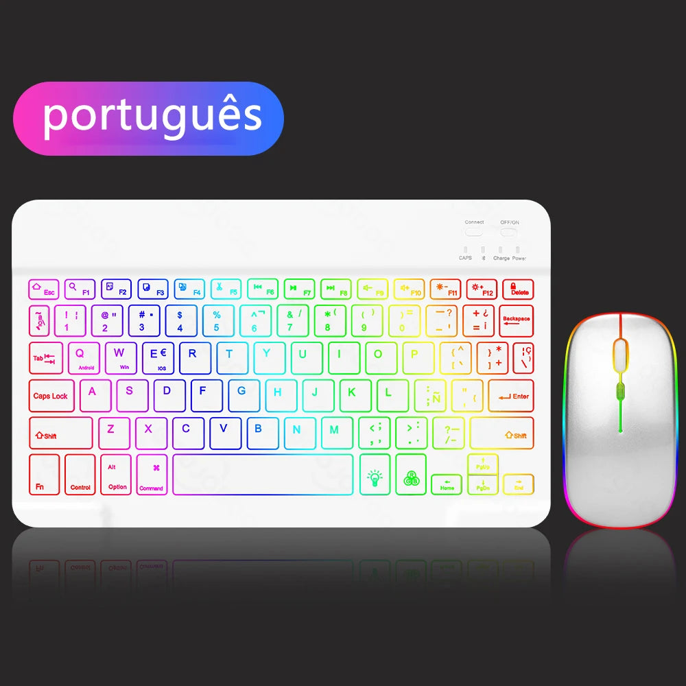 Teclado inalámbrico retroiluminado con ratón – Bluetooth para iOS, Android y Windows (Español, Portugués, Inglés, Francés, Árabe y Ruso)