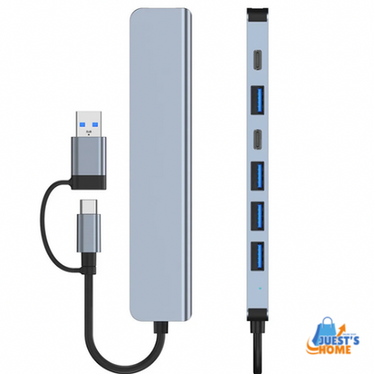 Hub USB-C Multipuerto 7 en 1 de Aluminio – 4 USB 2.0, 1 USB 3.0 y 2 Puertos Type-C