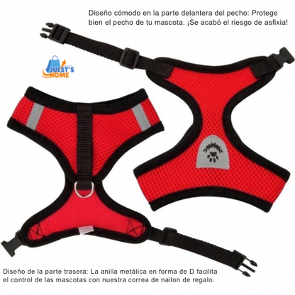 Arnés y Correa Transpirable para Gatos y Perros Pequeños – Reflectante y Ajustable