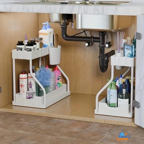 Organizador de cocina y baño 2 niveles – Caja deslizante ahorra espacio