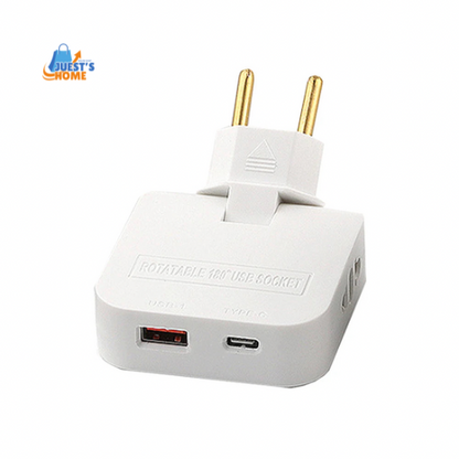 Adaptador de enchufe europeo 4 en 1 plegable 180° con puertos USB y Type-C