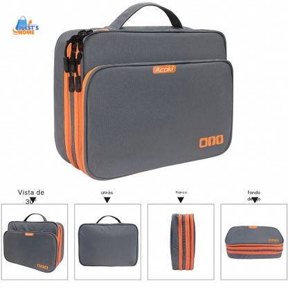 Organizador de accesorios electrónicos multicapa – Bolso de viaje con bolsillo frontal y gran capacidad