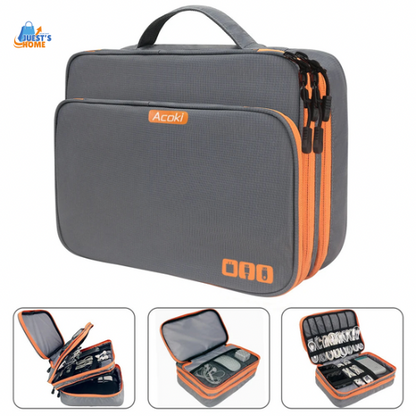 Organizador de accesorios electrónicos multicapa – Bolso de viaje con bolsillo frontal y gran capacidad