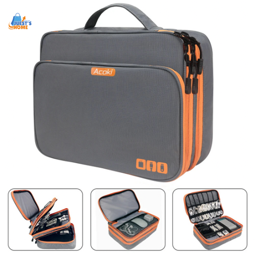 Organizador de accesorios electrónicos multicapa – Bolso de viaje con bolsillo frontal y gran capacidad