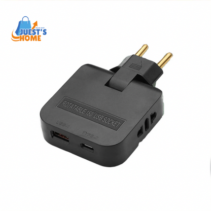 Adaptador de enchufe europeo 4 en 1 plegable 180° con puertos USB y Type-C
