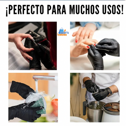 Guantes desechables negros de nitrilo – Sin látex ni polvo, resistentes para limpieza, peluquería y uso doméstico (20 / 50 / 100 unidades)
