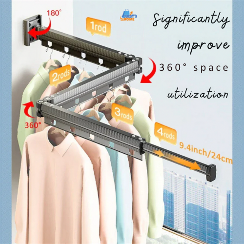 Extendable Clothes Hanger Indoor Retractable Cloth Drying Rack Space Saving Home Laundry Clothesline Wall Mount Clothing Rack