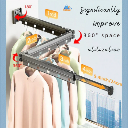 Extendable Clothes Hanger Indoor Retractable Cloth Drying Rack Space Saving Home Laundry Clothesline Wall Mount Clothing Rack