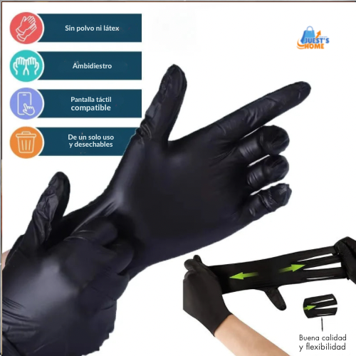 Guantes desechables negros de nitrilo – Sin látex ni polvo, resistentes para limpieza, peluquería y uso doméstico (20 / 50 / 100 unidades)