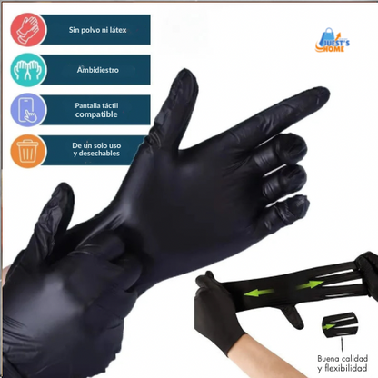 Guantes desechables negros de nitrilo – Sin látex ni polvo, resistentes para limpieza, peluquería y uso doméstico (20 / 50 / 100 unidades)
