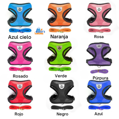Arnés y Correa Transpirable para Gatos y Perros Pequeños – Reflectante y Ajustable