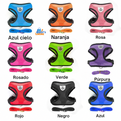Arnés y Correa Transpirable para Gatos y Perros Pequeños – Reflectante y Ajustable