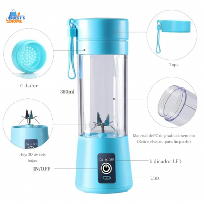 Batidora portátil USB recargable – 6 cuchillas de acero inoxidable, 380 ml