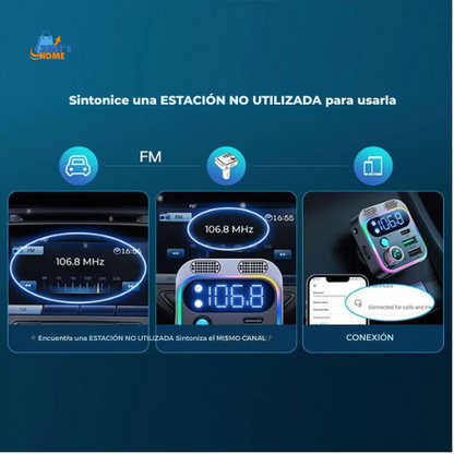 Transmisor FM Bluetooth 5.3 para coche – Cargador rápido 250W con 4 puertos USB y Type-C PD