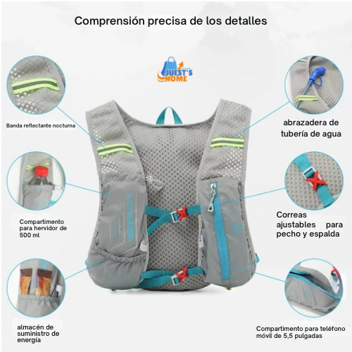Mochila de Hidratación 2 L Transpirable y Reflectante