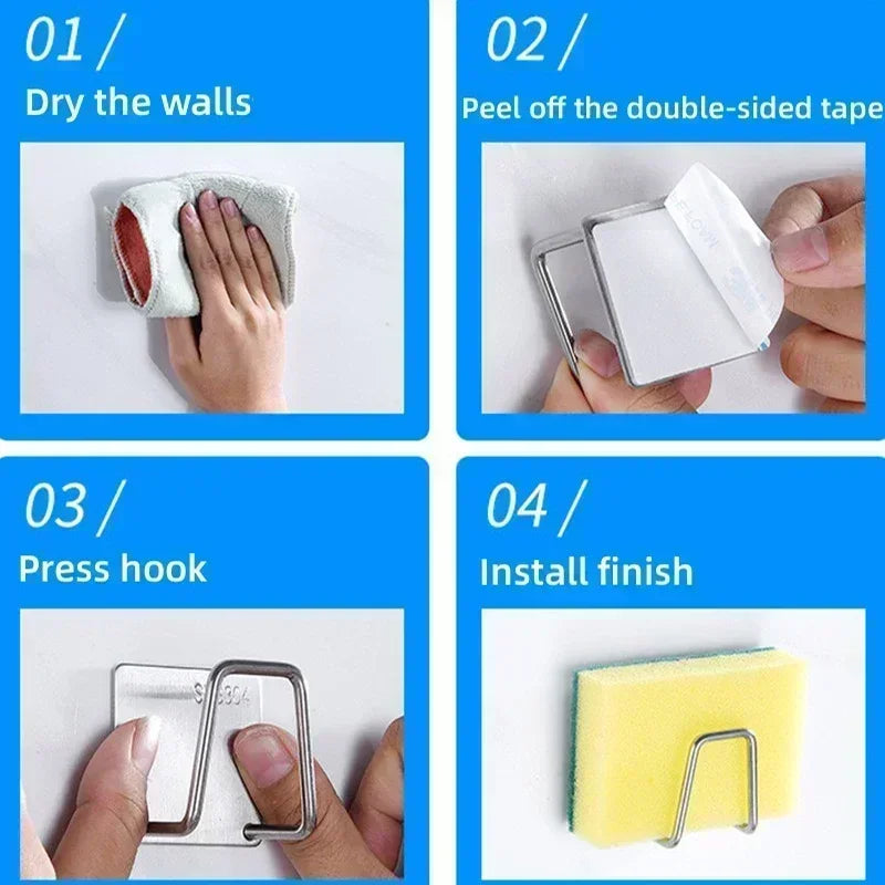 Soporte Adhesivo de Acero Inoxidable para Esponjas – Pack x5
