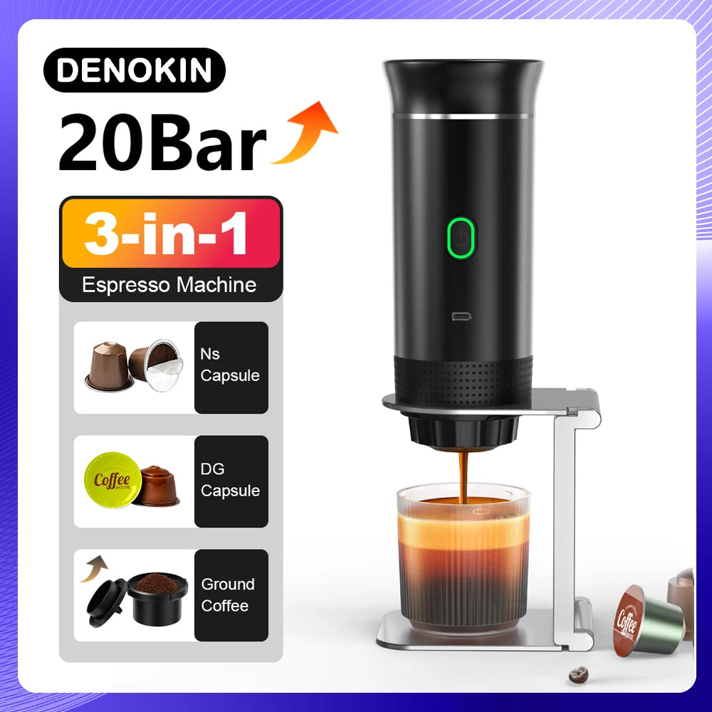 Cafetera Espresso Portátil Inalámbrica 3 en 1 para Cápsulas y Café Molido