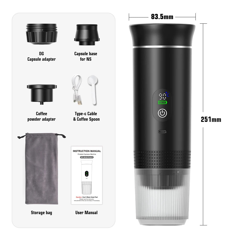 Cafetera Espresso Portátil Inalámbrica 3 en 1 para Cápsulas y Café Molido